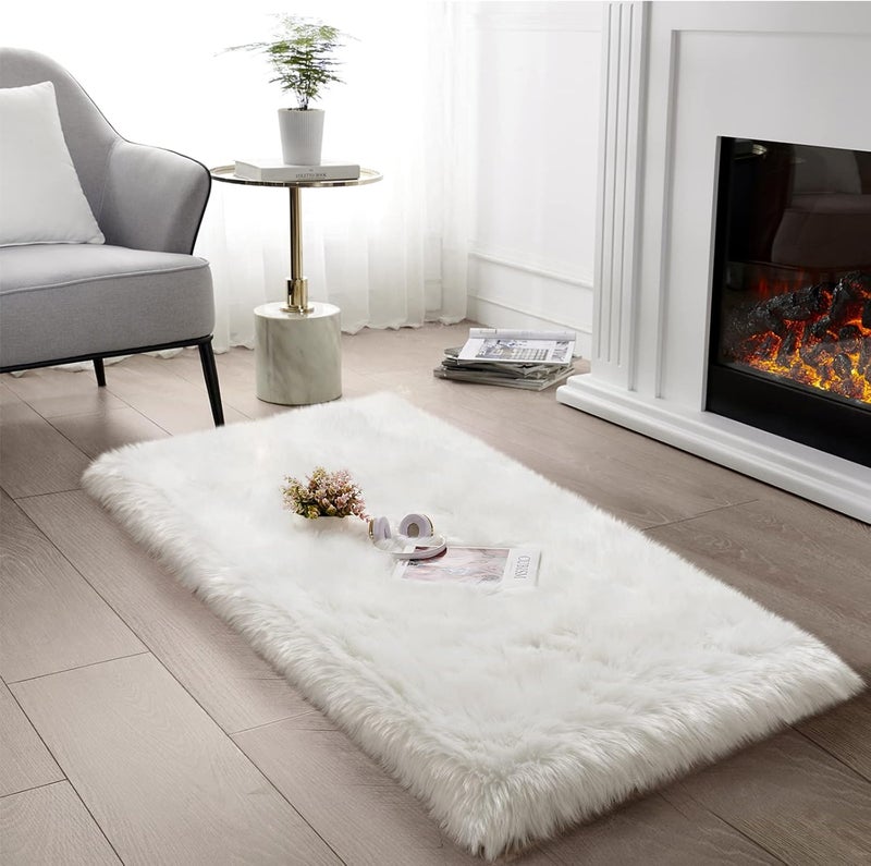 SERISSA Ultra Soft Faux Fur Area Rug White Fluffy Rug Plush Chair Cover Seat Pad Fuzzy Carpet Furry Besides Rug for Bedroom Floor Sofa Living Room 2x4 Feet (Rectangular, White) - Image 1
