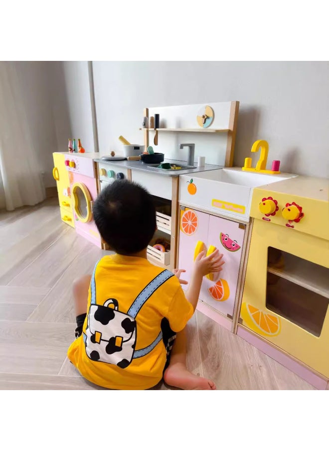 Wooden ToyFruits Cutting Kitchen Playset For Children ToyWoo Brand Simulation Vegetable Refrigerator Home Life Role Play-Color:European Kitchen With Accessories  - Image 3