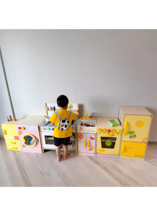 Wooden ToyFruits Cutting Kitchen Playset For Children ToyWoo Brand Simulation Vegetable Refrigerator Home Life Role Play-Color:European Kitchen With Accessories  - Image 4