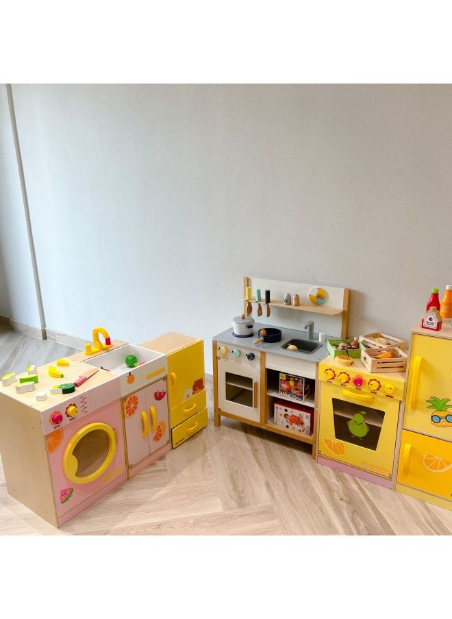 Wooden ToyFruits Cutting Kitchen Playset For Children ToyWoo Brand Simulation Vegetable Refrigerator Home Life Role Play-Color:European Kitchen With Accessories  - Image 1