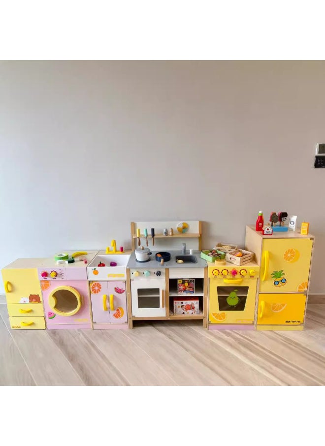 Wooden ToyFruits Cutting Kitchen Playset For Children ToyWoo Brand Simulation Vegetable Refrigerator Home Life Role Play-Color:European Kitchen With Accessories  - Image 2
