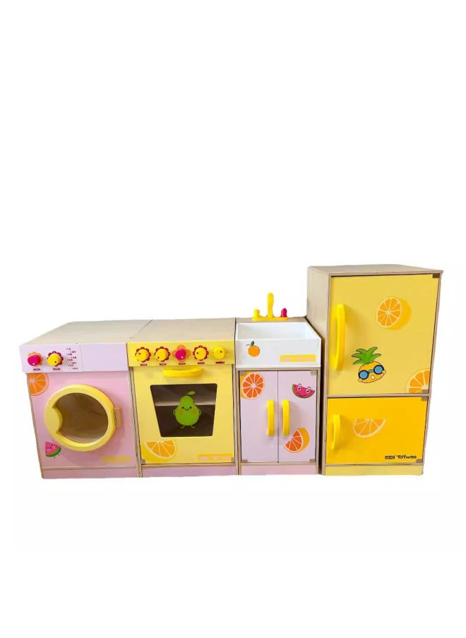 Wooden ToyFruits Cutting Kitchen Playset For Children ToyWoo Brand Simulation Vegetable Refrigerator Home Life Role Play-Color:European Kitchen With Accessories  - Image 5