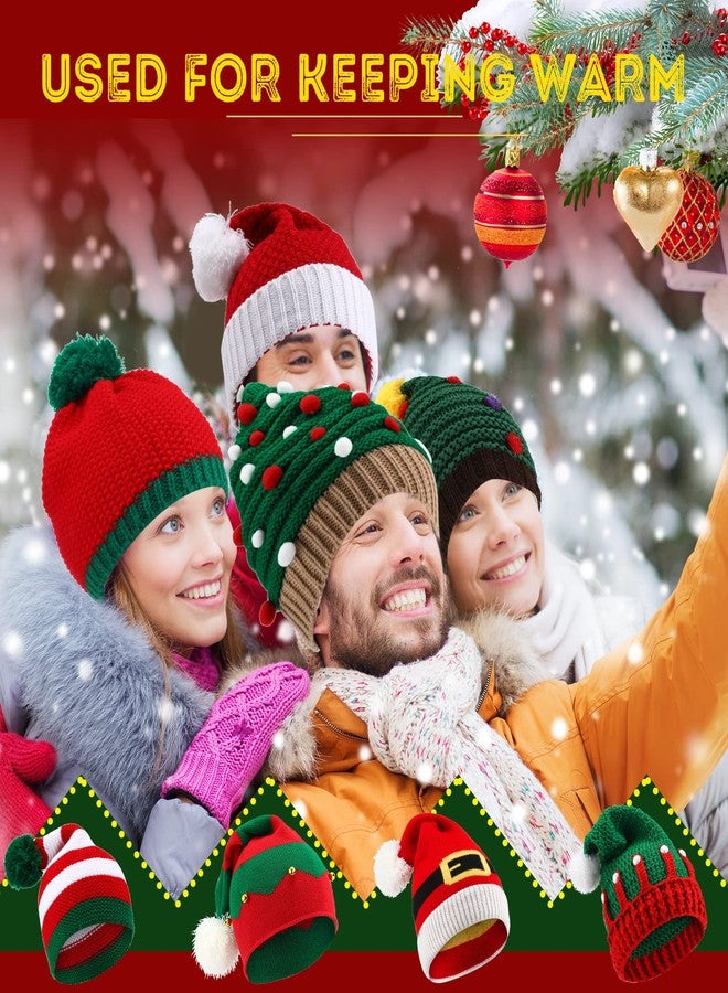 Kigeli 8 Pcs Santa Hats Adult Christmas Winter Knitted Beanie Hats with Pom Pom for Xmas Holiday(Bright Style) - Image 4