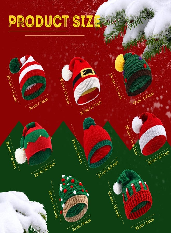 Kigeli 8 Pcs Santa Hats Adult Christmas Winter Knitted Beanie Hats with Pom Pom for Xmas Holiday(Bright Style) - Image 2