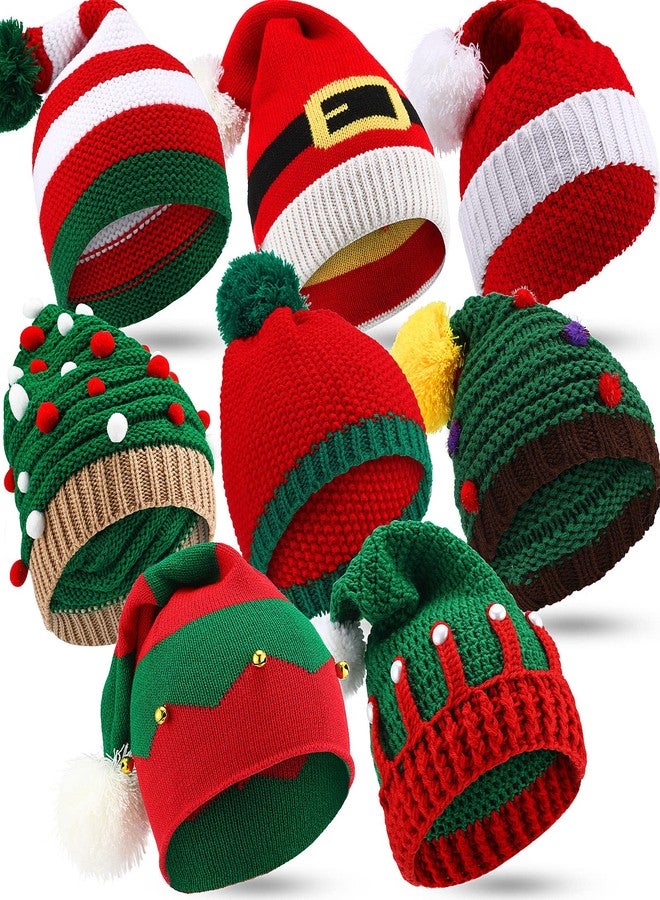 Kigeli 8 Pcs Santa Hats Adult Christmas Winter Knitted Beanie Hats with Pom Pom for Xmas Holiday(Bright Style) - Image 1