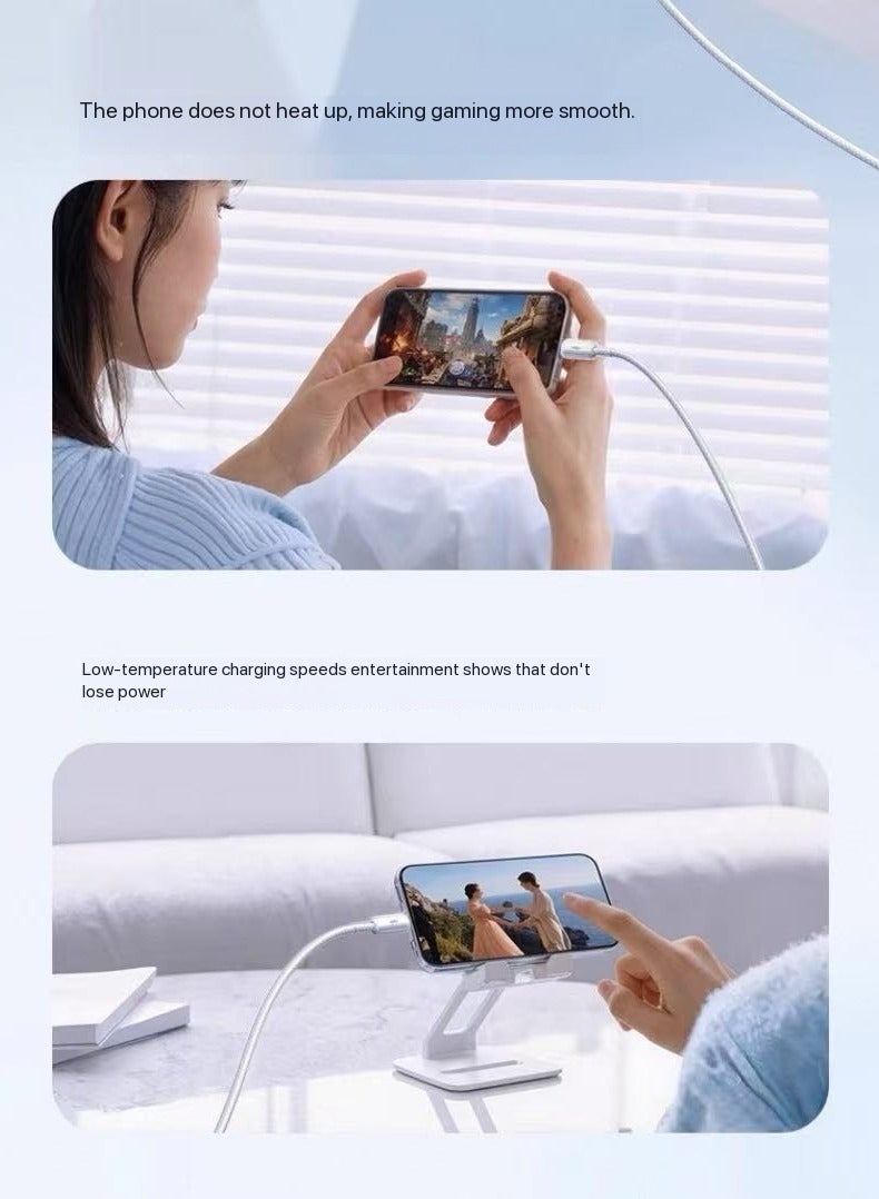 يلينكين كابل بيانات الشحن السريع Y-Link Lightning Twin-Pack  5.0A TurboCharge ×2 مع LED ثلاثي الألوان  التوافق العالمي لـ Apple و Huawei و Xiaomi و OPPO و VIVO و Honor و Samsung  1m كابلات بيضاء ×2 - Image 3