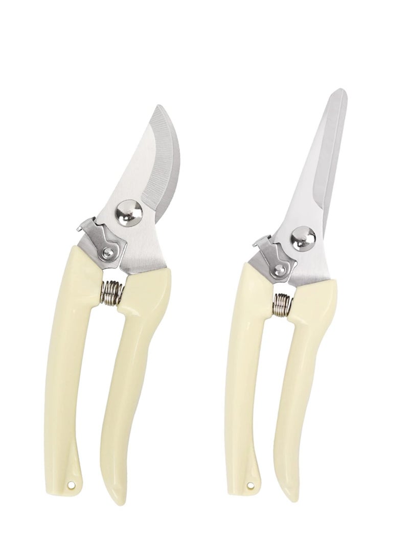 SYOSI Garden Scissors, 2 Pack Pruning Shears for Gardening, Garden Pruning Shears Set, 1 Bypass Pruner+1 Straight Blade Scissors, for Cutting Flowers, Trimming Plants, Bonsai, Fruits Picking  - Image 1
