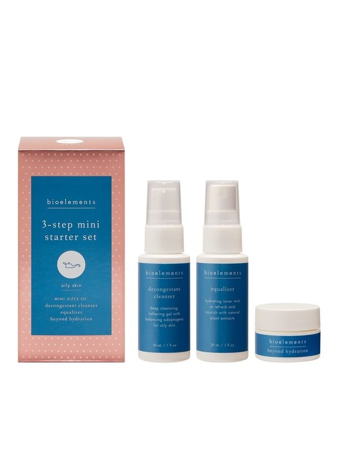 Bioelements 3-Step Mini Starter Set: Oily Skin - Includes Decongestant Cleanser, Equalizer Toner & Beyond Hydration Moisturizer - Vegan, Gluten Free - Never Tested on Animals - Image 1