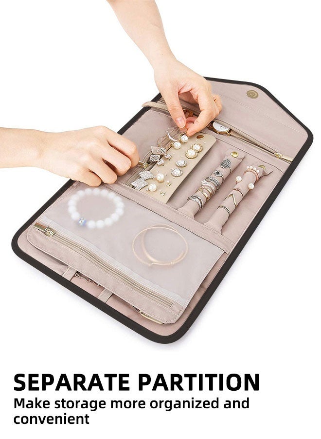 اس اس حقيبة تخزين مجوهرات للسفر مضادة للتشابك وقابلة للطي، صندوق مجوهرات صغير قابل للطي، مناسب للقلادات والأقراط والخواتم والأساور والساعات، لون أسود - Image 3
