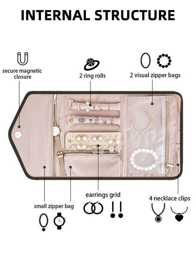اس اس حقيبة تخزين مجوهرات للسفر مضادة للتشابك وقابلة للطي، صندوق مجوهرات صغير قابل للطي، مناسب للقلادات والأقراط والخواتم والأساور والساعات، لون أسود - Image 2