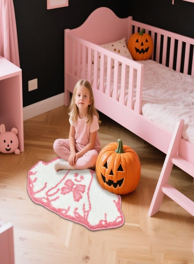 موكسيكا سجاد حمام الهالوين 18 × 31 بوصة، سجادة حمام شبح وردية غير قابلة للانزلاق وقابلة للغسل، سجادة هالوين فائقة النعومة فائقة الامتصاص، سجادة للباب الأمامي لديكور غرفة نوم الحمام الشبح - Image 5