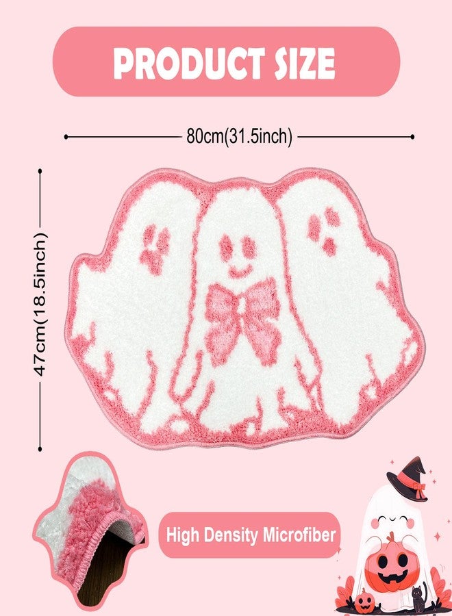 موكسيكا سجاد حمام الهالوين 18 × 31 بوصة، سجادة حمام شبح وردية غير قابلة للانزلاق وقابلة للغسل، سجادة هالوين فائقة النعومة فائقة الامتصاص، سجادة للباب الأمامي لديكور غرفة نوم الحمام الشبح - Image 2