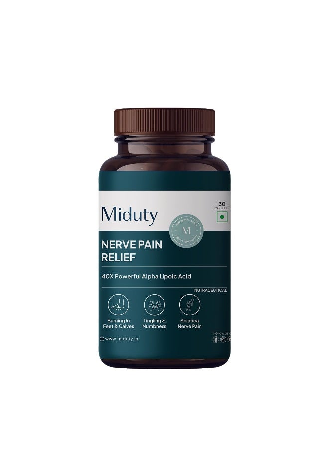 Miduty Nerve Pain Relief for Nerve Blocks | L-Carnitine 200mg, Active Alpha Lipoic Acid 200mg | Helps in Sciatica Nerve Pain & Tingling Sensation - 30 Capsules - Image 1