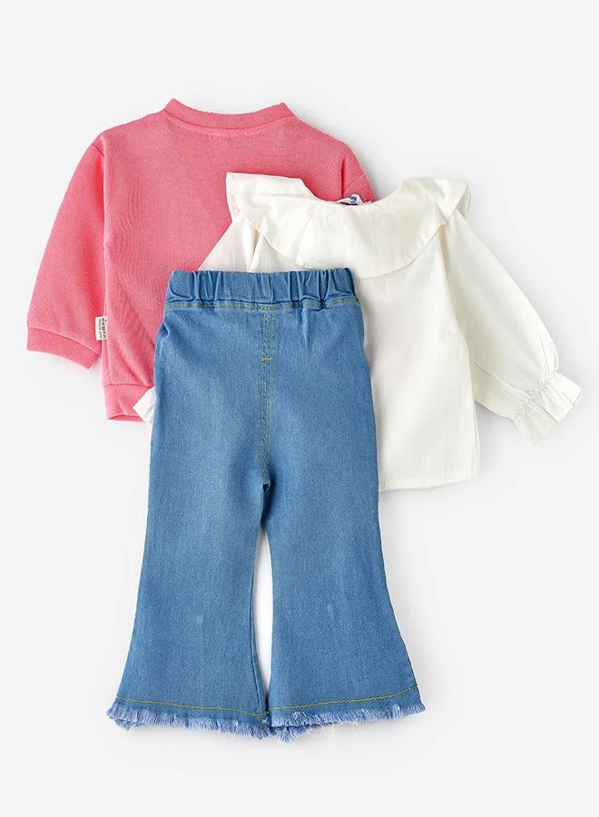 babyqlo Sweet Strawberry Cardigan, T-shirt and Pant Set for Girls