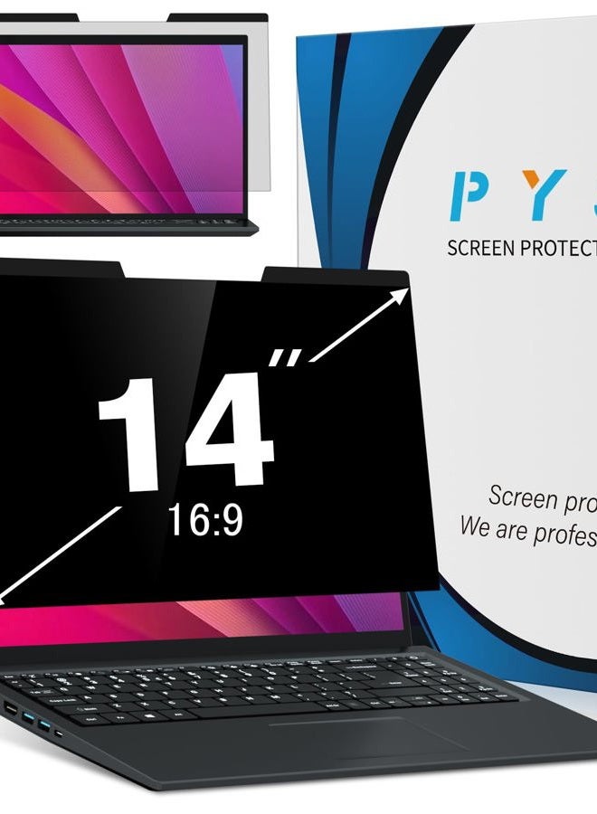 pys Magnetic Privacy Screen Filter for 14 Inch 16:9 Laptop - Computer Monitor Privacy Shield, Anti-Glare Blue Light Filter, Removable Privacy Screen for Lenovo, HP, Dell - Image 1