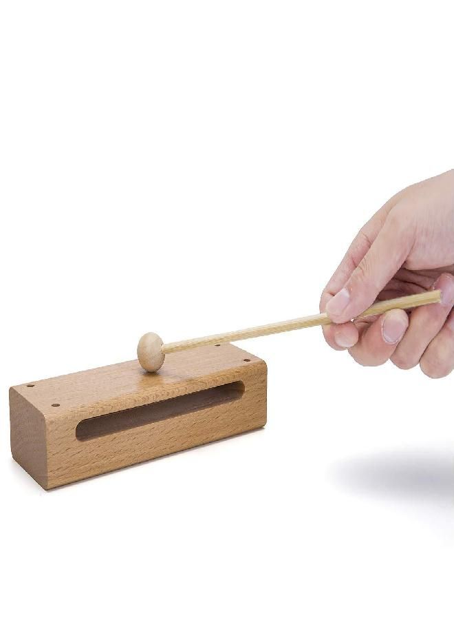 Mihey Wood Block Musical Instrument with Mallet Solid Hardwood Percussion Rhythm Blocks - Image 2