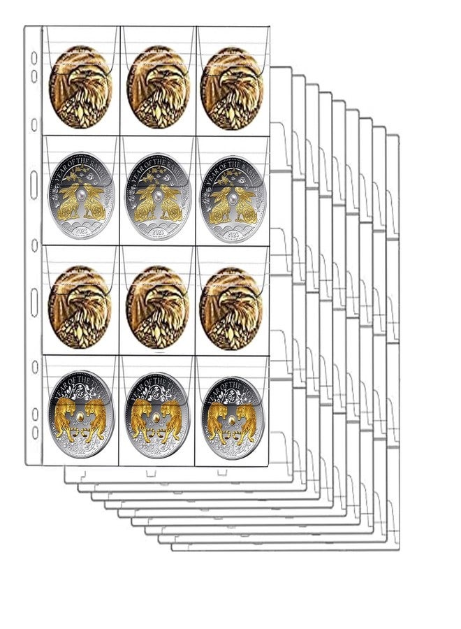 AITIME 12-Pocket Coin Holder for Collectors, AITIME Standard 9-Holes Coin Pocket Pages for Storage Binder, 10 Sheets Golden Silver Dollar Coin Flips Cardboard Collection Book Sleeves - Image 1