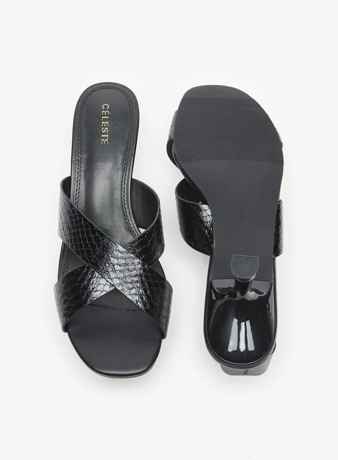 Celeste Women's Textured Cross Strap Slip-On Sandals with Kitten Heels