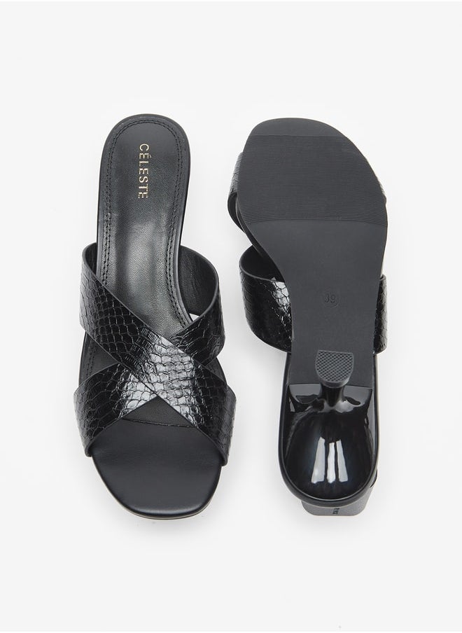 Celeste Women's Textured Cross Strap Slip-On Sandals with Kitten Heels  - Image 4