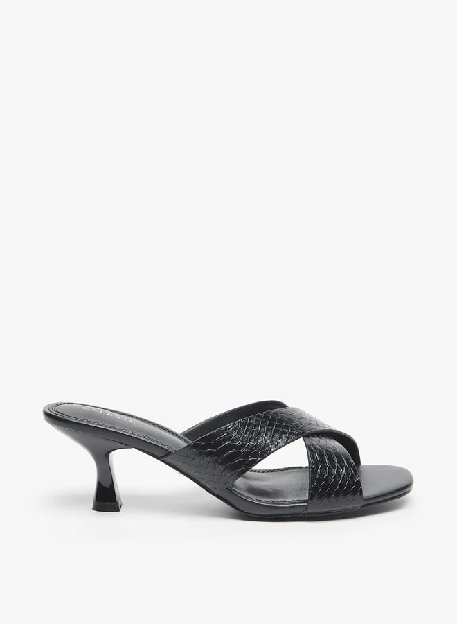 Celeste Women's Textured Cross Strap Slip-On Sandals with Kitten Heels