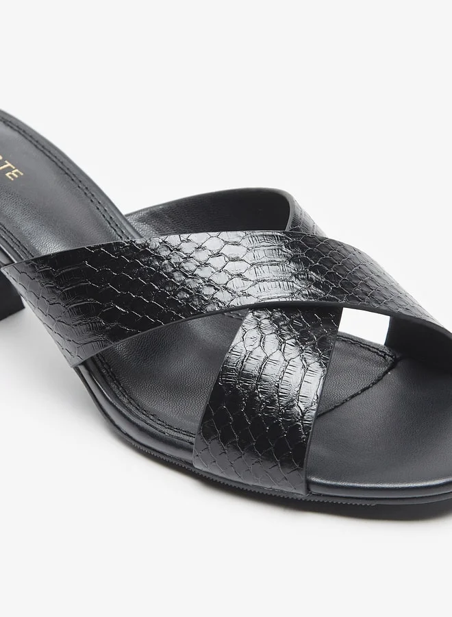 Celeste Women's Textured Cross Strap Slip-On Sandals with Kitten Heels