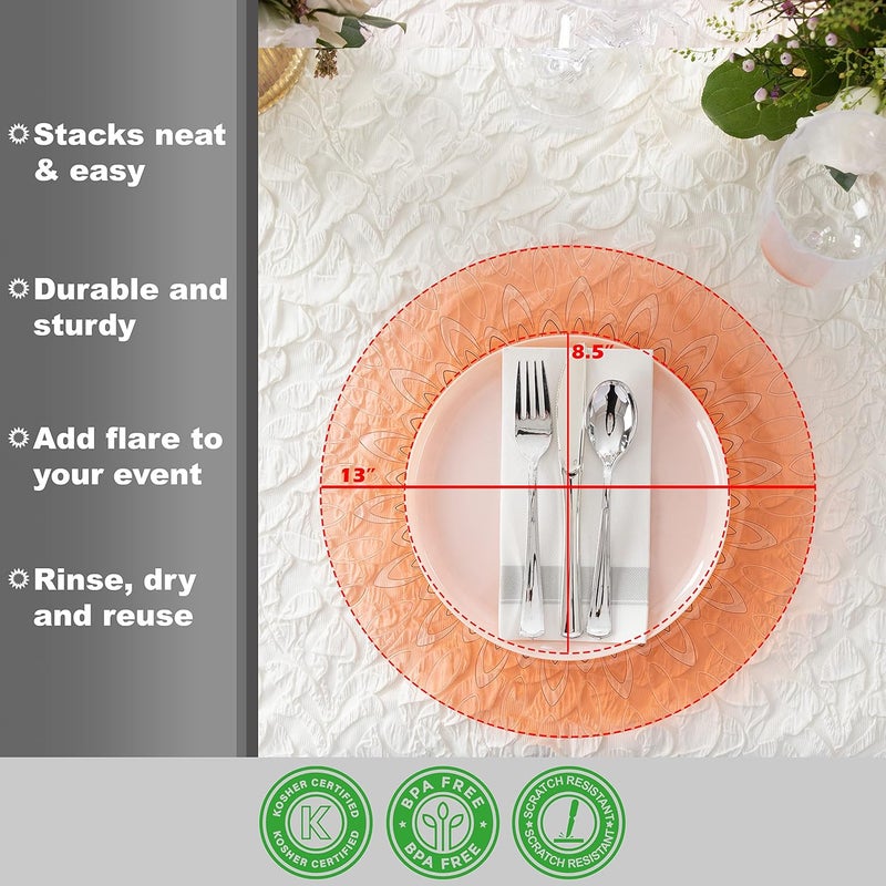 PARTY BARGAINS 13 Inch Plastic Charger Plates Raindrop Transparent Rose Gold 8 Pack - Image 2