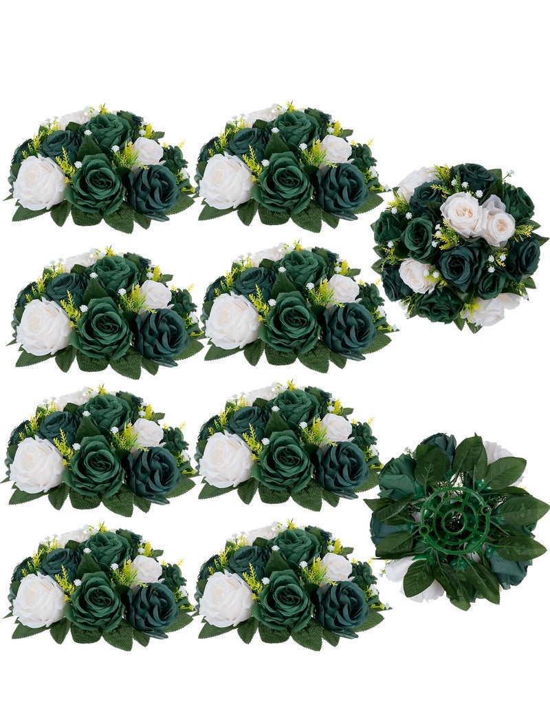 BLOSMON Green Flowers Artificial for Weddings: 10 Pcs Fake Rose Flower Balls for Table Decorations - Fake Silk Kissing Bouquet Floral Arrangement for Home Party Event Decoration - Image 1