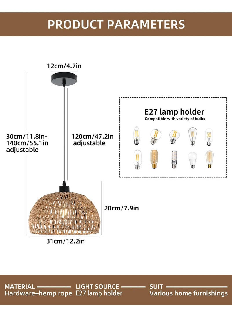 Twine Vintage Chandelier Fixtures Pendant Lamp, Ceiling Light Fixture with Dimmable Led Bulb, Hand Woven Rattan Chandelier Light Fixtures Flush Mount for Hallway Bedroom Living Room Kitchen Entryway