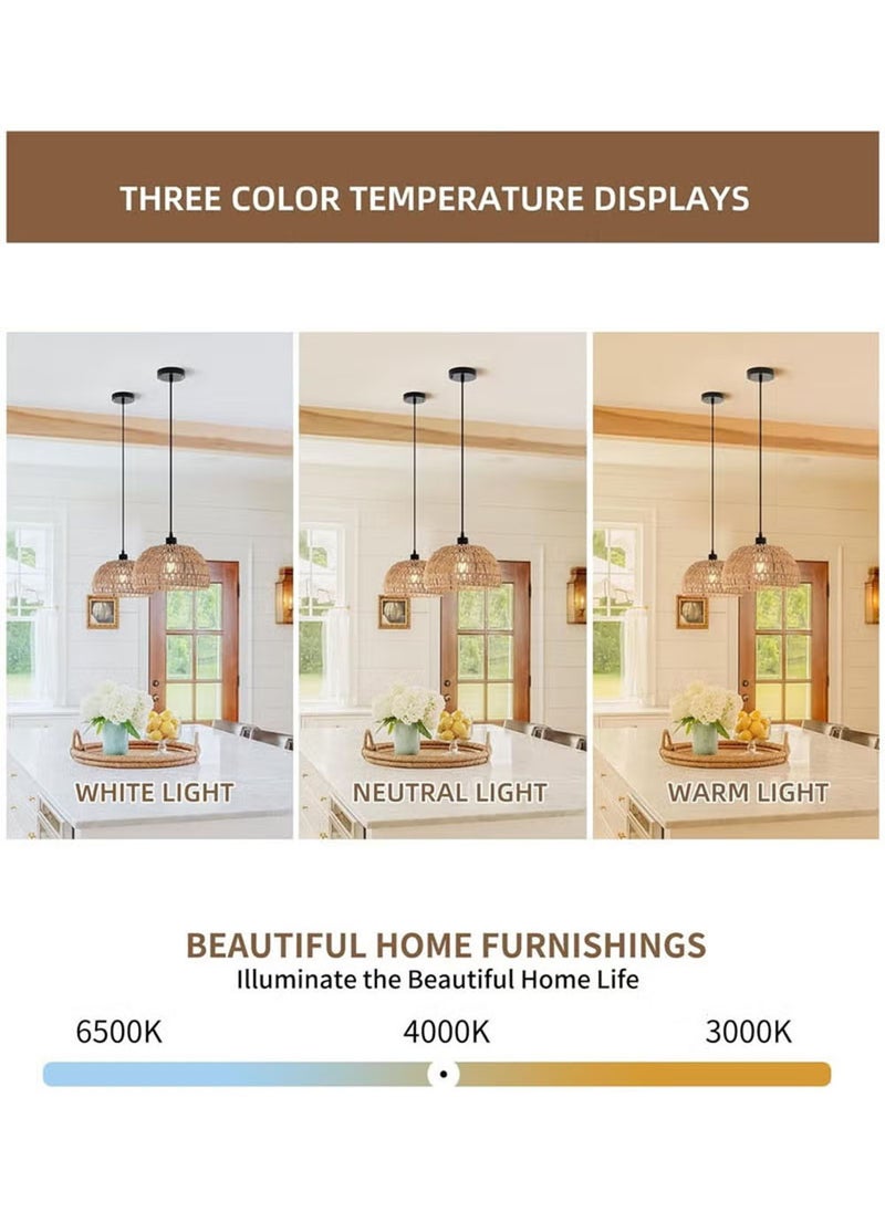 EzzySo Twine Vintage Chandelier Fixtures Pendant Lamp, Ceiling Light Fixture with Dimmable Led Bulb, Hand Woven Rattan Chandelier Light Fixtures Flush Mount for Hallway Bedroom Living Room Kitchen Entryway  - Image 5