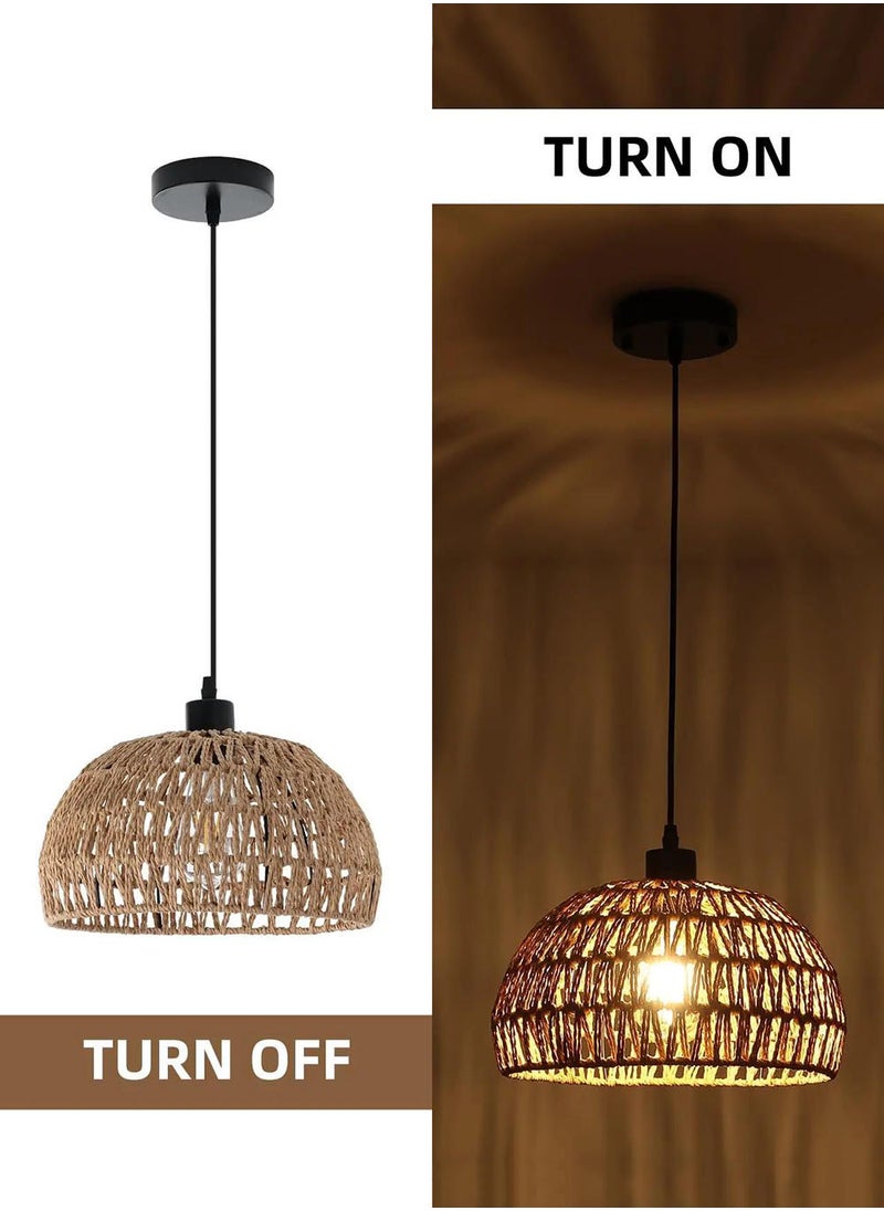 EzzySo Twine Vintage Chandelier Fixtures Pendant Lamp, Ceiling Light Fixture with Dimmable Led Bulb, Hand Woven Rattan Chandelier Light Fixtures Flush Mount for Hallway Bedroom Living Room Kitchen Entryway  - Image 4