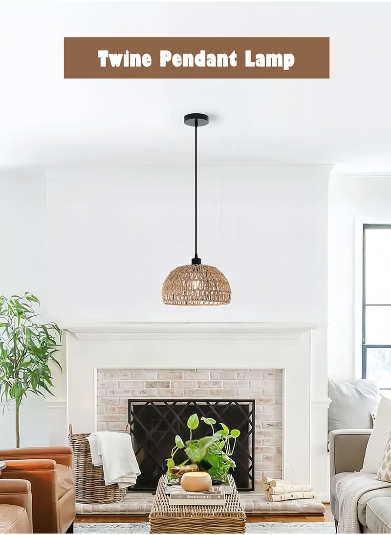 EzzySo Twine Vintage Chandelier Fixtures Pendant Lamp, Ceiling Light Fixture with Dimmable Led Bulb, Hand Woven Rattan Chandelier Light Fixtures Flush Mount for Hallway Bedroom Living Room Kitchen Entryway  - Image 2