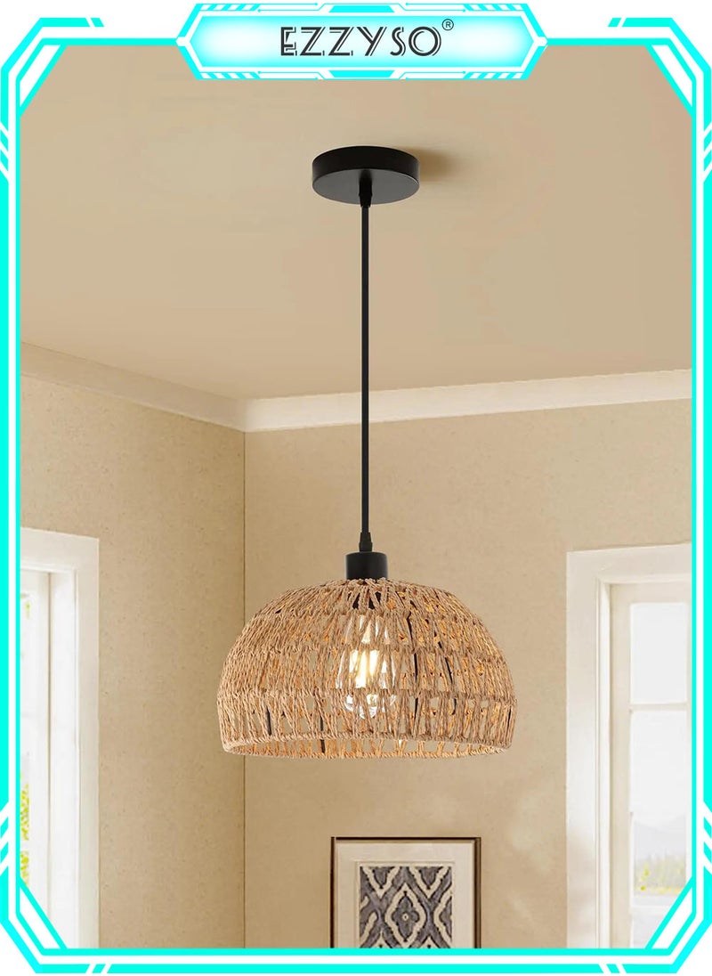 EzzySo Twine Vintage Chandelier Fixtures Pendant Lamp, Ceiling Light Fixture with Dimmable Led Bulb, Hand Woven Rattan Chandelier Light Fixtures Flush Mount for Hallway Bedroom Living Room Kitchen Entryway  - Image 1