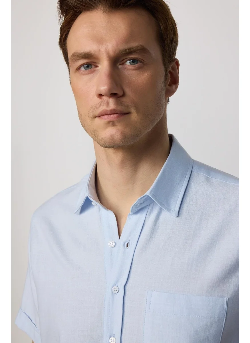 تودورس Classic Fit Short Sleeve Linen Cotton Men's Shirt with Pockets