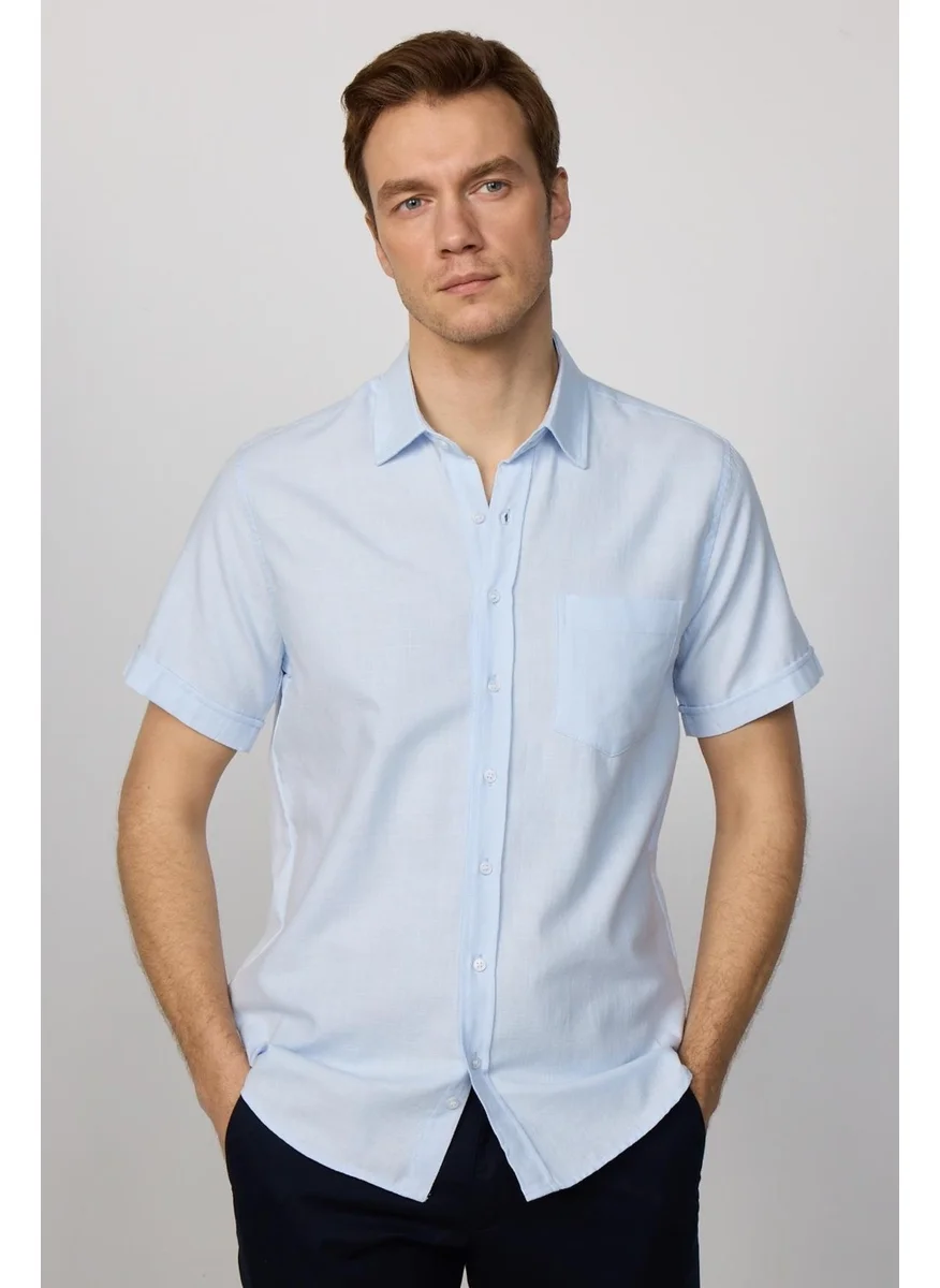 تودورس Classic Fit Short Sleeve Linen Cotton Men's Shirt with Pockets