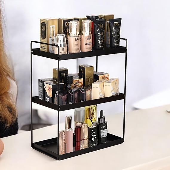 Cri8Hub Heavy Duty Metal Stand 3-Tier Standing Rack for Home, Bathroom Countertop Storage Shelf, Cosmetic Organizer Holder Kitchen Spice Rack, (Black) - Image 2