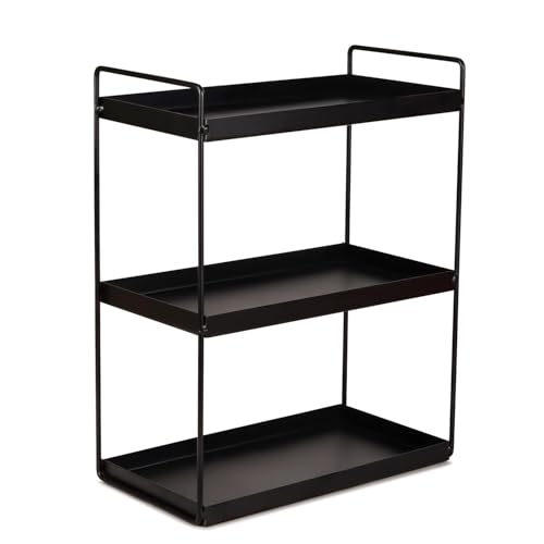 Cri8Hub Heavy Duty Metal Stand 3-Tier Standing Rack for Home, Bathroom Countertop Storage Shelf, Cosmetic Organizer Holder Kitchen Spice Rack, (Black) - Image 1