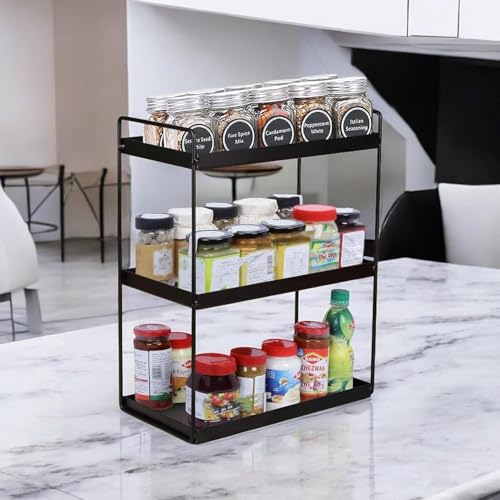 Cri8Hub Heavy Duty Metal Stand 3-Tier Standing Rack for Home, Bathroom Countertop Storage Shelf, Cosmetic Organizer Holder Kitchen Spice Rack, (Black) - Image 5