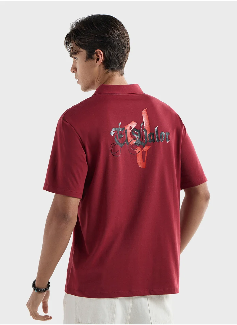 FAV Typographic Print Polo T-shirt with Short Sleeves