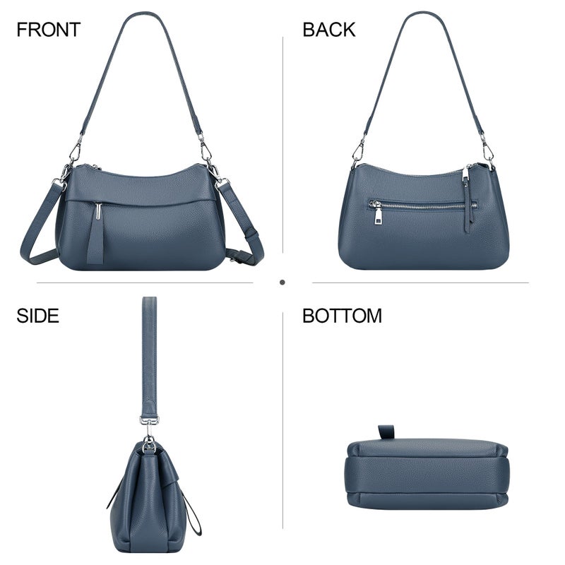 Over Earth Genuine Leather Handbags for Women Crossbody Bag Ladies Shoulder Hobo Purse Small(O111-2E Indigo Blue) - Image 3