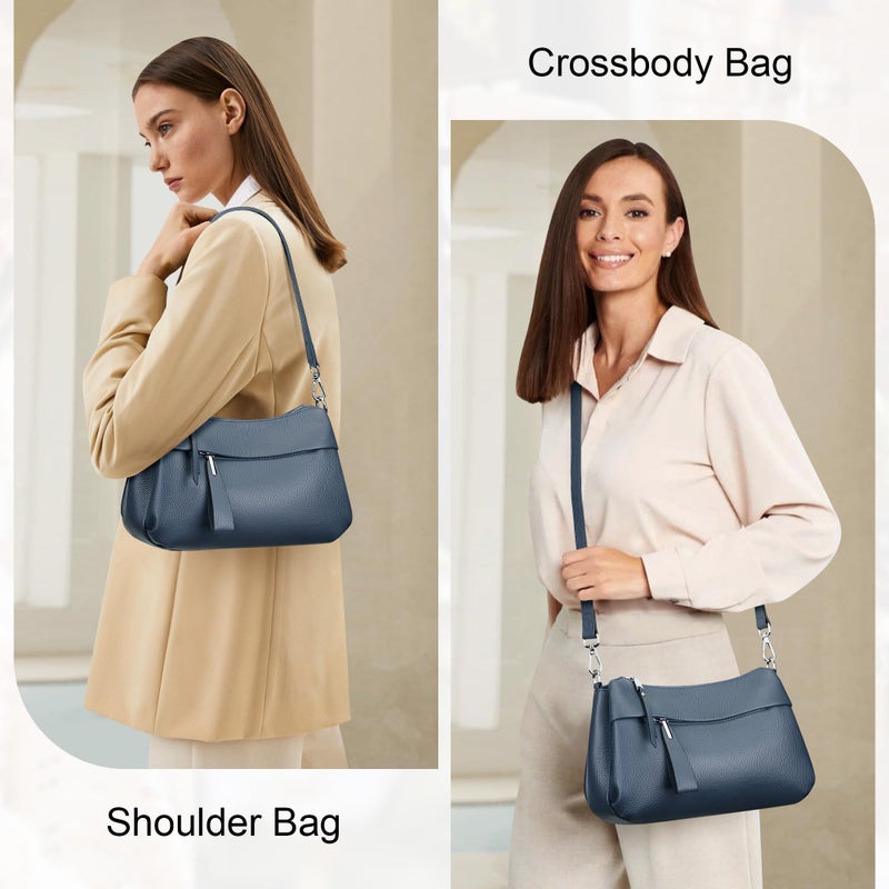 Over Earth Genuine Leather Handbags for Women Crossbody Bag Ladies Shoulder Hobo Purse Small(O111-2E Indigo Blue) - Image 2