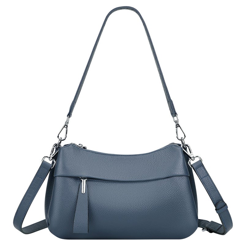 Over Earth Genuine Leather Handbags for Women Crossbody Bag Ladies Shoulder Hobo Purse Small(O111-2E Indigo Blue) - Image 1