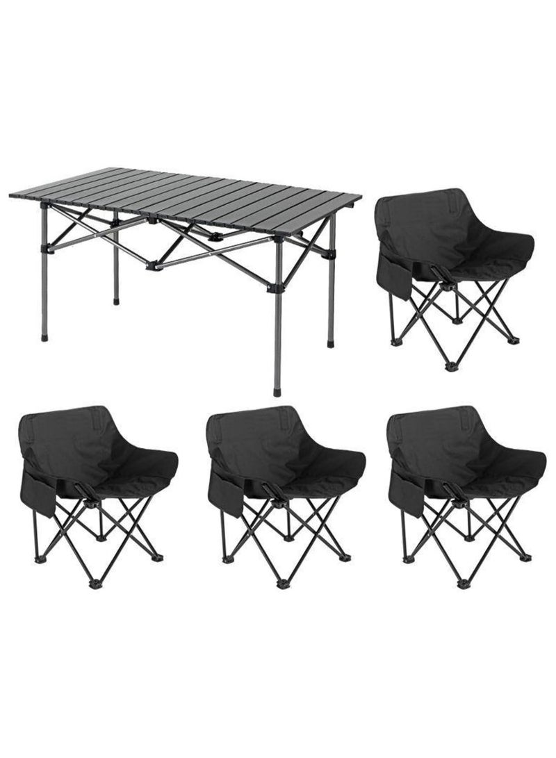 XiuWoo Camping Furniture Set,Portable Outdoor Folding Table and Chairs Set for Leisure Picnic, Multifunctional Foldable Travel Table and 4-Piece Moon Chairs Set Camping Table For Outdoor BBQ,Cooking,Party, Beach - Image 1