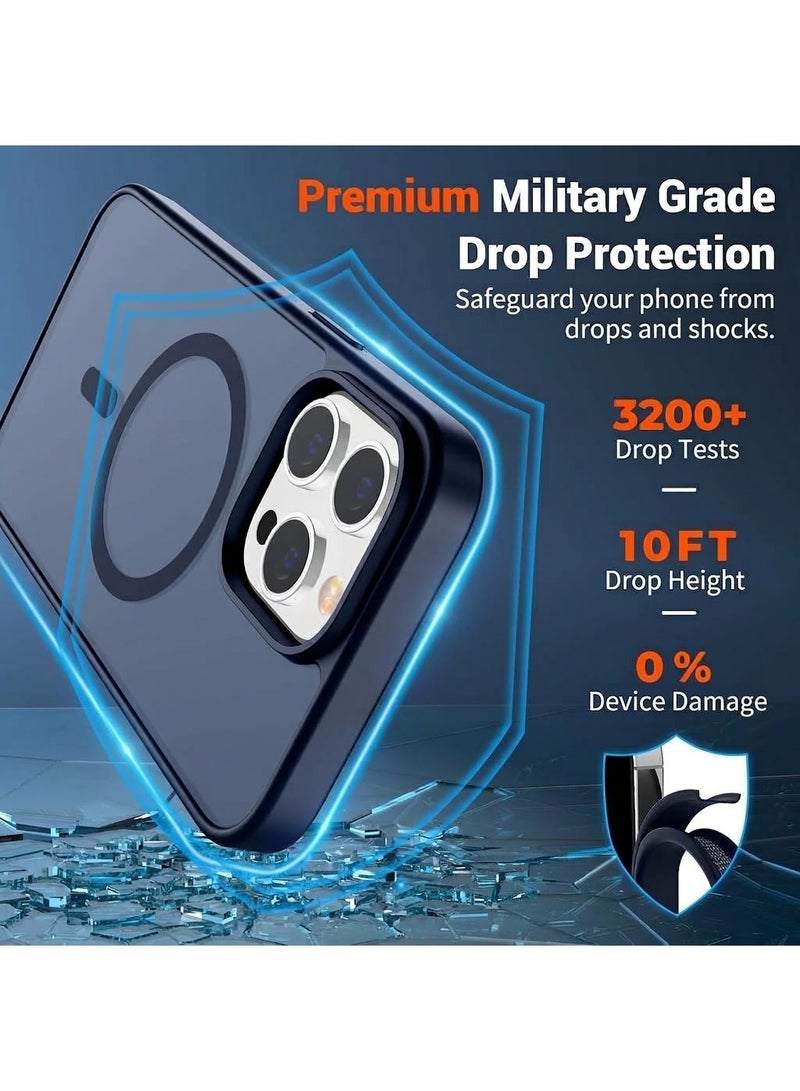 أكاليكس حافظة مغناطيسية مطفية (Matte) لهاتف iPhone 13 Pro Max [مقاومة للصدمات ونحيفة] - غطاء خلفي صلب بملمس مطفي وحماية فائقة الجودة | ازرق داكن - Image 4