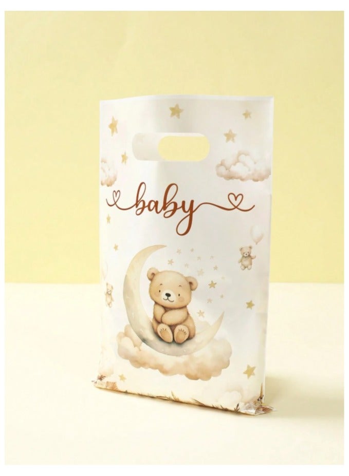 Cute Bear Print Plastic Bags for Gifts, Candy, Birthday Parties, Baby Showers, 20 Pieces - Image 1