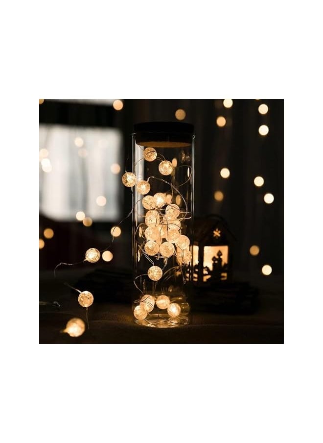The Bros Globe String Lights,10FT 30 LED Decorative Christmas Lights, Crystal Crackle Ball Lights,USB Twinkle Fairy Lights for Bedroom,Indoor,Outdoor,Classroom,Wedding,Party,Garden,Warm White  - Image 3