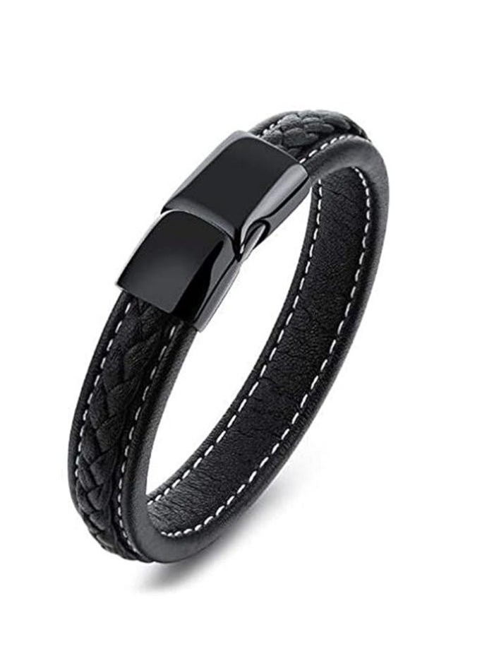 Fayrouz Jewellery Braided Black Leather Bracelet  7.5-8.5 Inch  - Image 4