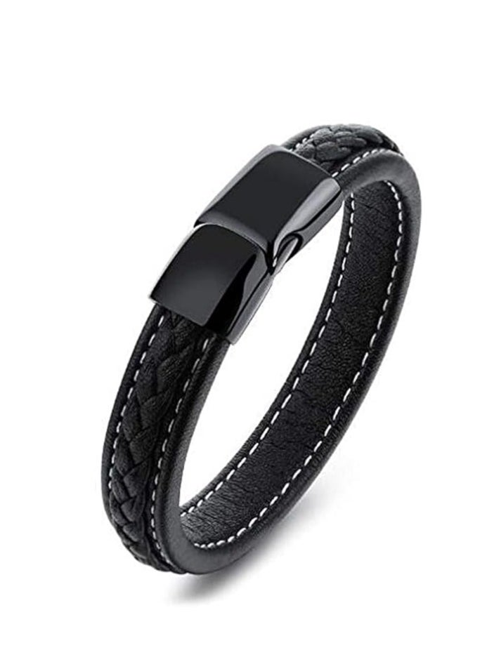 Fayrouz Jewellery Braided Black Leather Bracelet  7.5-8.5 Inch  - Image 3