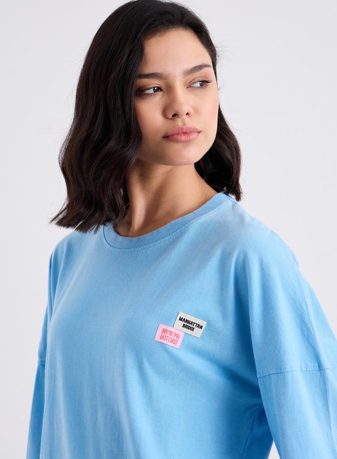 Styli Acid Wash Oversized T-Shirt with Badge Detail - Image 3