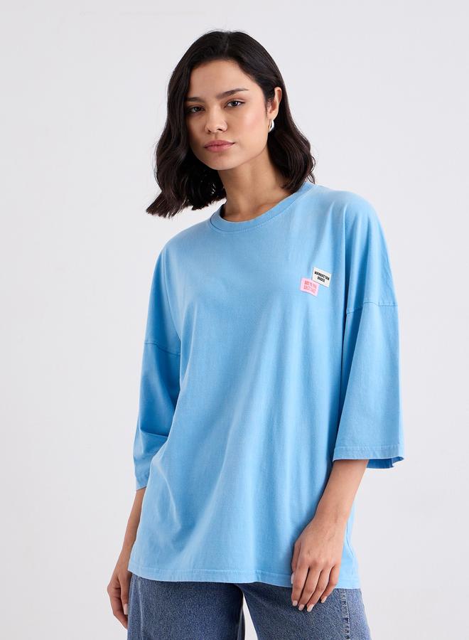Styli Acid Wash Oversized T-Shirt with Badge Detail - Image 2