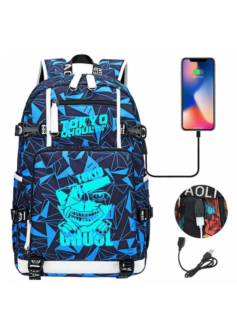 طوكيو - حقيبة ظهر للسفر الترفيهية للشباب مزودة بمنفذ USB مطبوعة من Nightglow - Image 1
